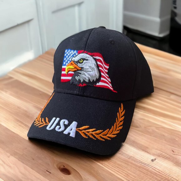 Adjustable Sports Eagle USA Flag Hat- Eagle Snap Back Trucker Baseball Cap - Picture 2 of 5